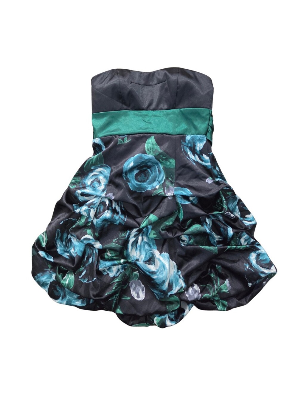 Y2K Green Black Bubble Hem Dress Juniors 3 Strapless Bow Whimsigoth Emo Hoco